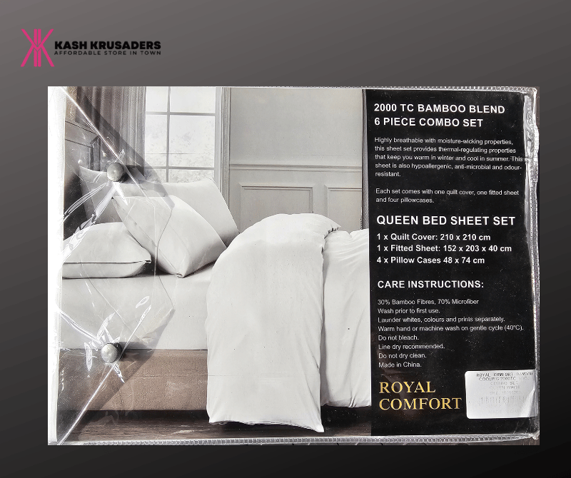 Royal Comforter bamboo blend 6pcs Combo set 2000 TC -Color White